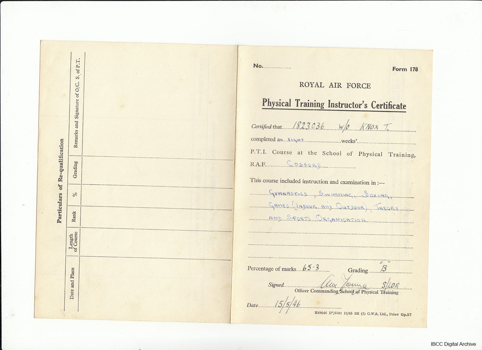 Tommy Knox's physical training instructor's certificate · IBCC Digital  Archive