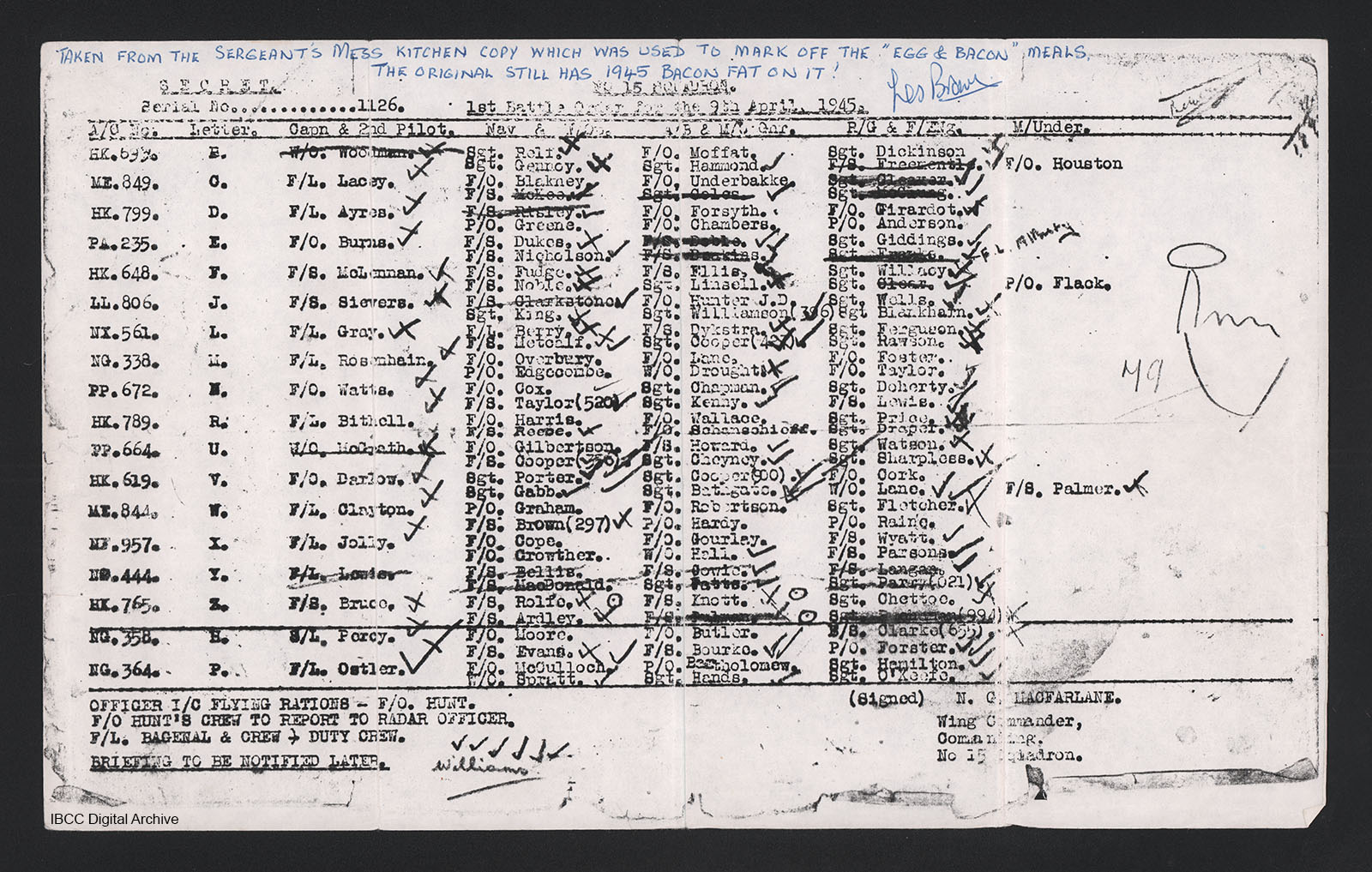 15 Squadron Battle Order 9th April 1945 · IBCC Digital Archive