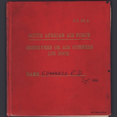 Ellis Edwards’ South African Air Force observers or air gunners log book