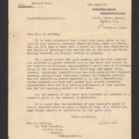Letter to Mrs E Milling from the Air Ministry 