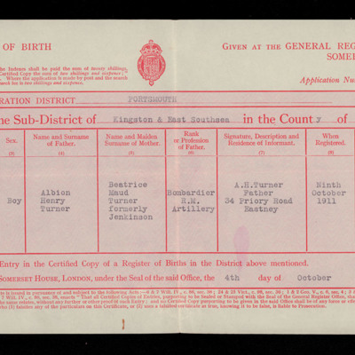 John Turner birth certificate