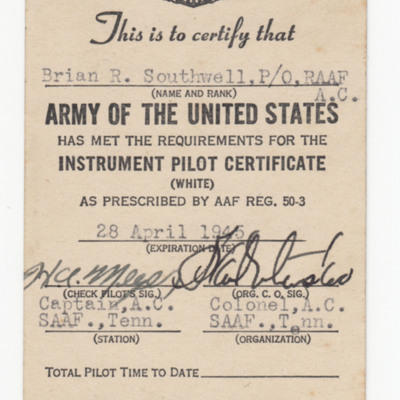 Instrument Pilot Certificate