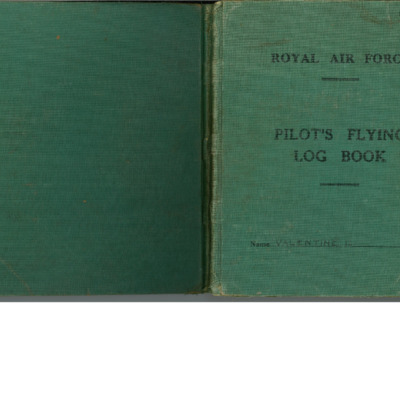 L Valentine’s pilots flying log book. One