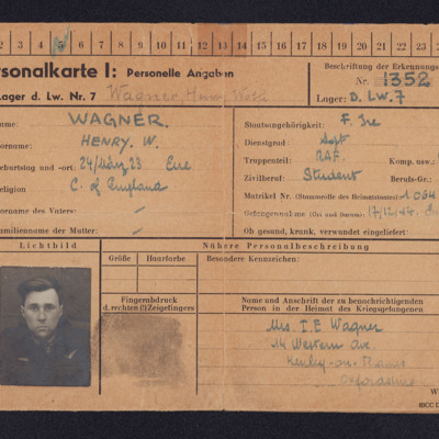 Henry Wagner&#039;s prisoner of war Record Card