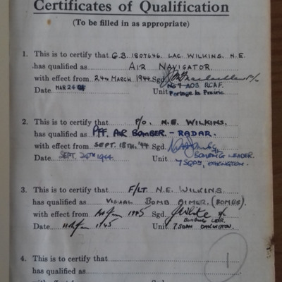 Norman Wilkins certificates of qualification