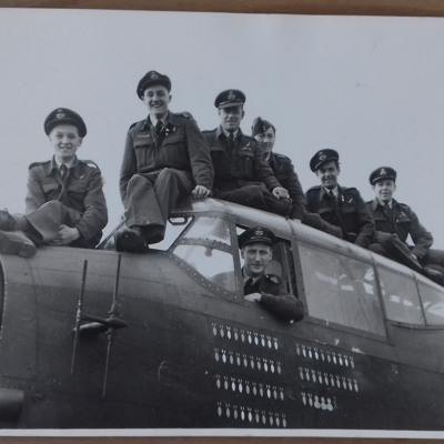 Seven aircrew on top of a Lancaster