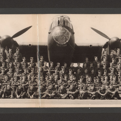 Squadron aircrew in front of Lancaster