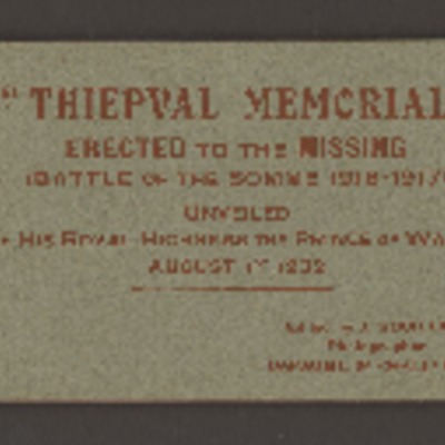 Thiepval Memorial Booklet