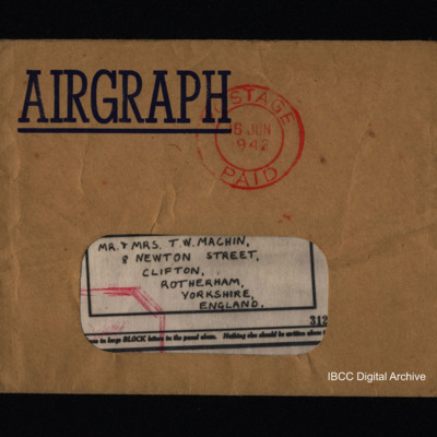 An airgraph from Keith Thompson to his grandparents