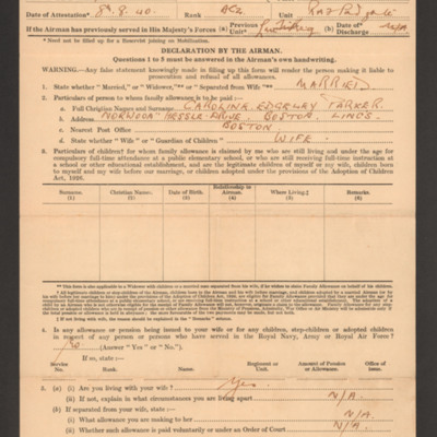 John Joseph Parker&#039;s Form 850
