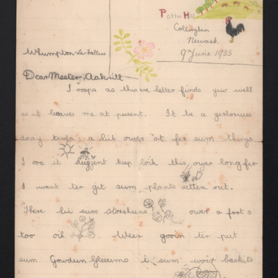 Letter from Billy Akrill to his father