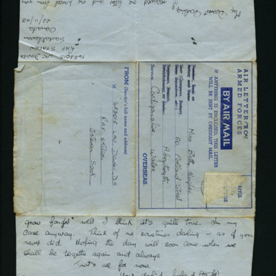 Letter from Dave Davies to Betty Hughes