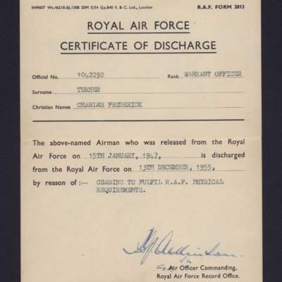 Charles Turner&#039;s Certificate of Discharge