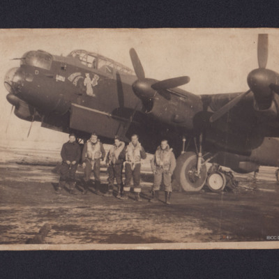 Five airmen and their Lancaster