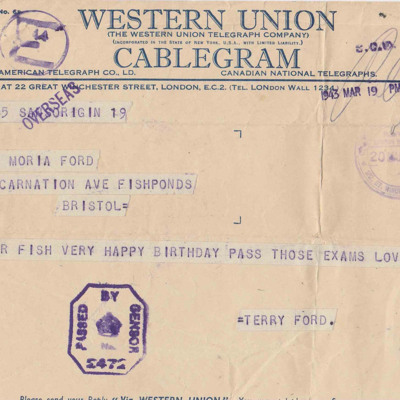Telegram from Terry Ford to Moira