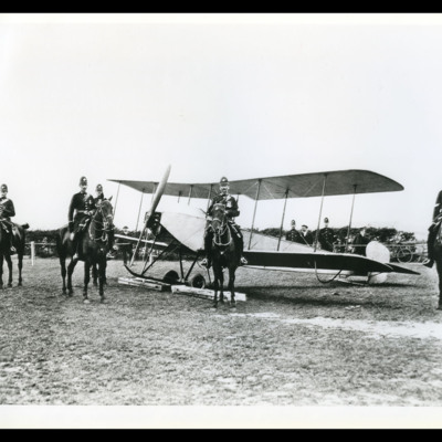 Mounted police guarding and Avro 500
