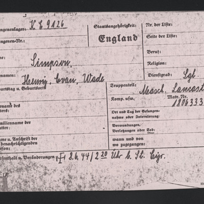 German documents listing killed RAF crew