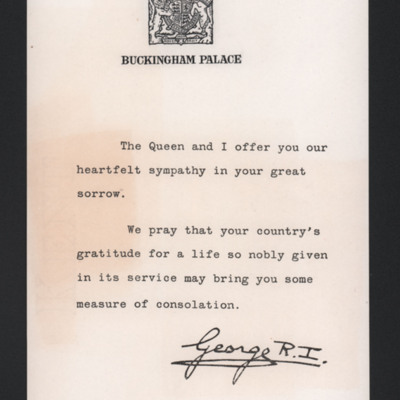 Letter of sympathy from H M The King