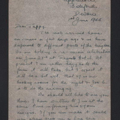 Letter to John Taplin from Harry Martin