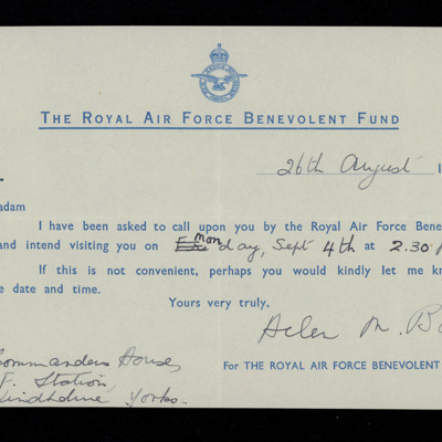 Letter from RAF Benevolent Fund