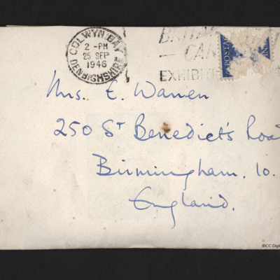 Envelope addressed to Mrs E Warren