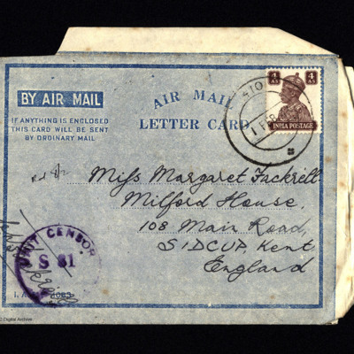 Letter from C L Fackrell to his daughter Margaret