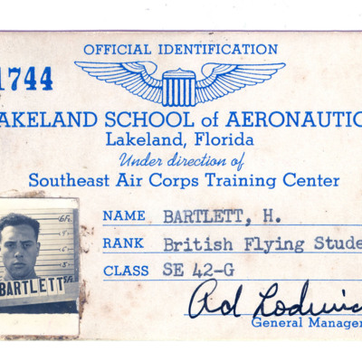 H Bartlett. Lakeland School of Aeronautics identity card