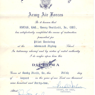 Henry Bartlett pilot training certificate