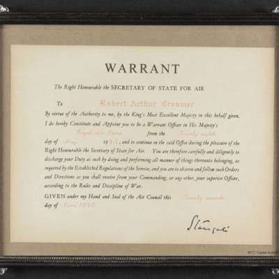 Robert Creamer&#039;s Warrant Officer Appointment