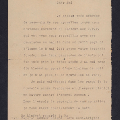 Letter to Jack Marsden from Albert Roland