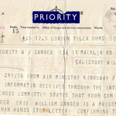 Telegram to Eric Sanger&#039;s father