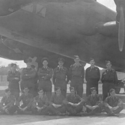 Aircrew and ground crew with Halifax