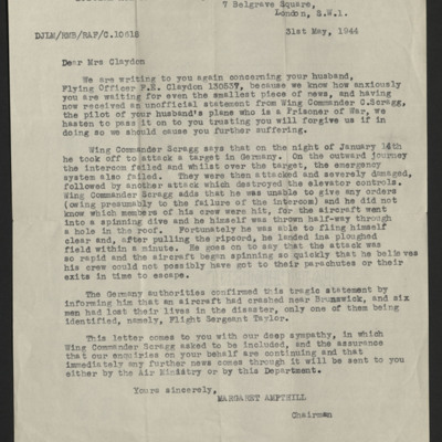 Letter to Frank Claydon&#039;s Wife from the British Red Cross