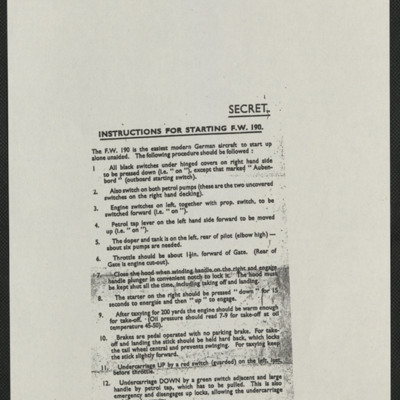 Instructions for starting FW 190