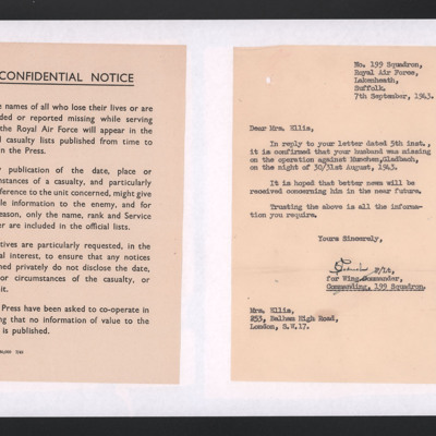 Letter to Mrs Doreen Ellis from 199 Squadron
