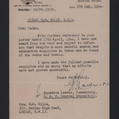 Letter to Mrs Doreen Ellis from the Central Depository