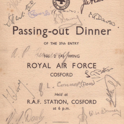Menu for passing out dinner RAF Cosford
