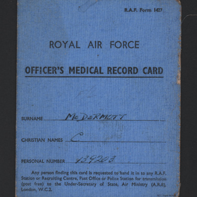 Colin McDermott&#039;s Officer&#039;s Medical Record Card