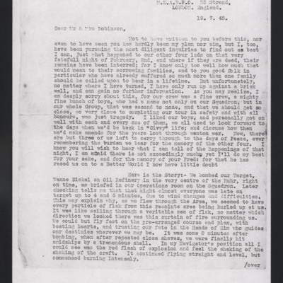 Letter from Flying Officer LB Stuart to Mr &amp; Mrs Robinson