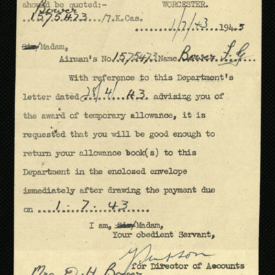 Letter to Mrs DH Bower
