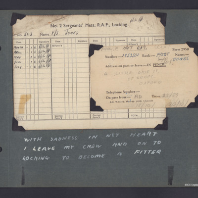 William Jones Mess Card, RAF Locking
