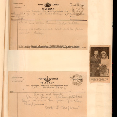 Congratulatory telegrams and wedding photograph