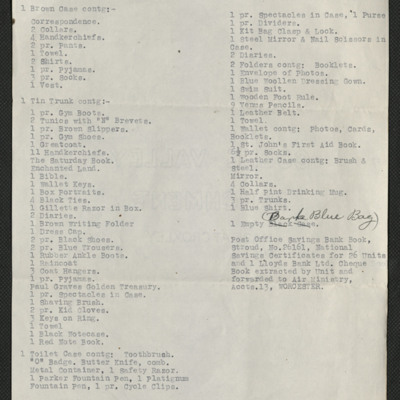 Copy of list of personal effects