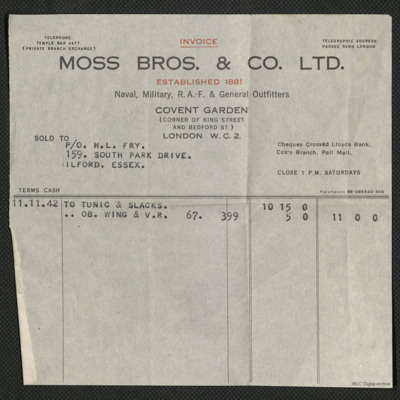 Invoice from Moss Bros