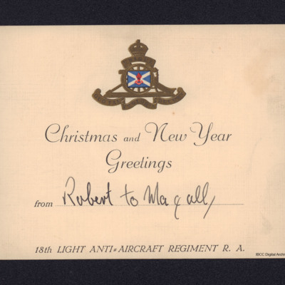 18 Light Anti-Aircraft Regiment R.A Christmas card