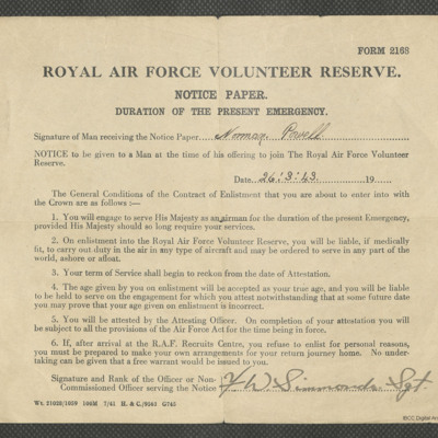 Royal Air Force Volunteer Reserve notice paper