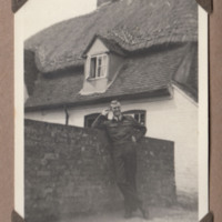 Dave Browne in front of thatched cottage at Chieveley