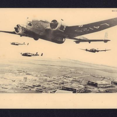 Four Hampdens in flight over an RAF Hemswell