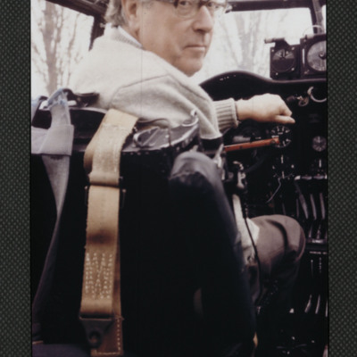 Man in a Lancaster cockpit
