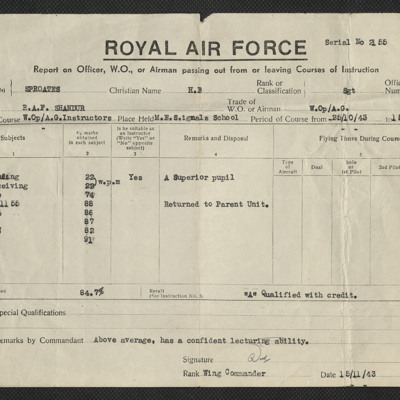 RAF report on Officer, WO or Airman passing out or leaving Courses of Instruction
